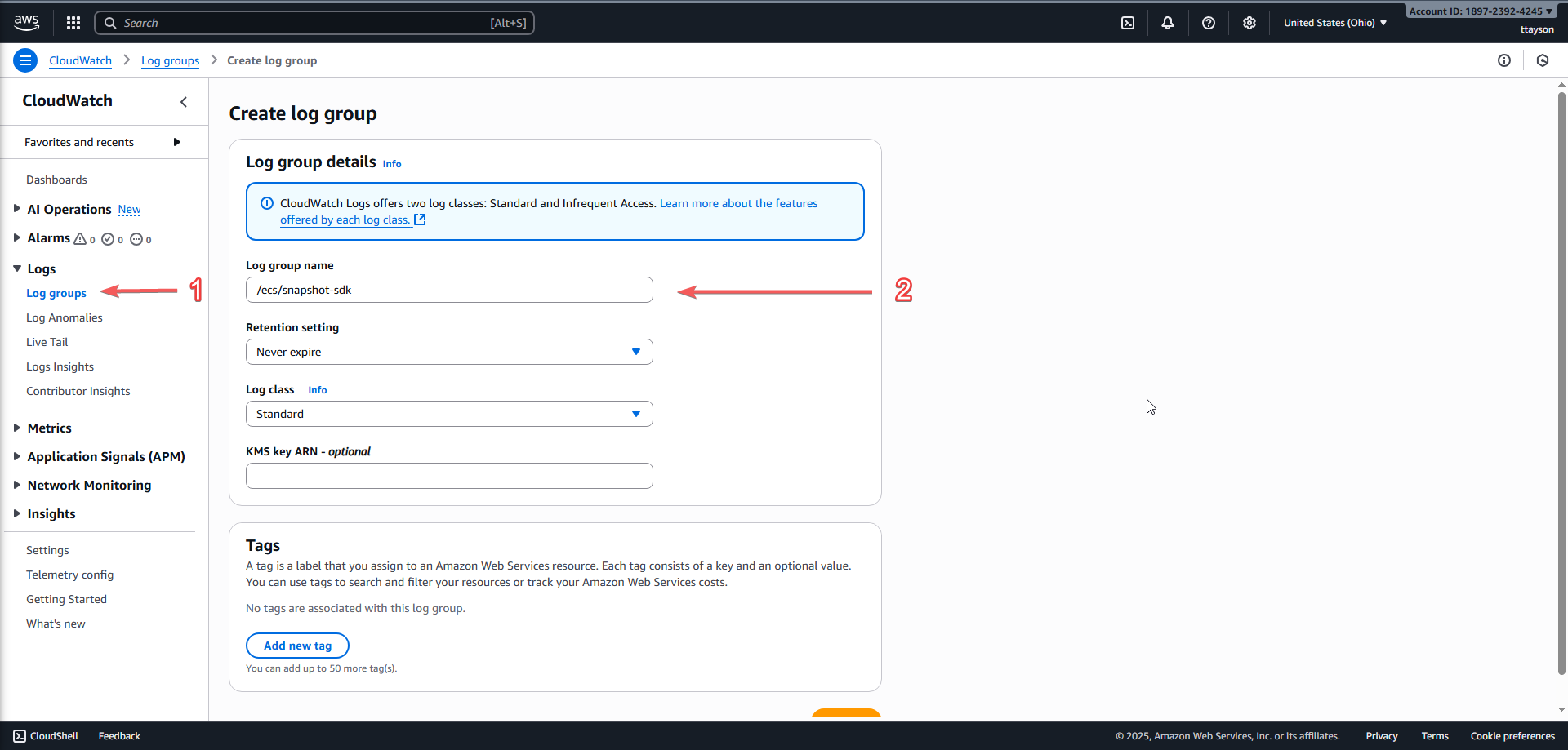 CloudWatch log group