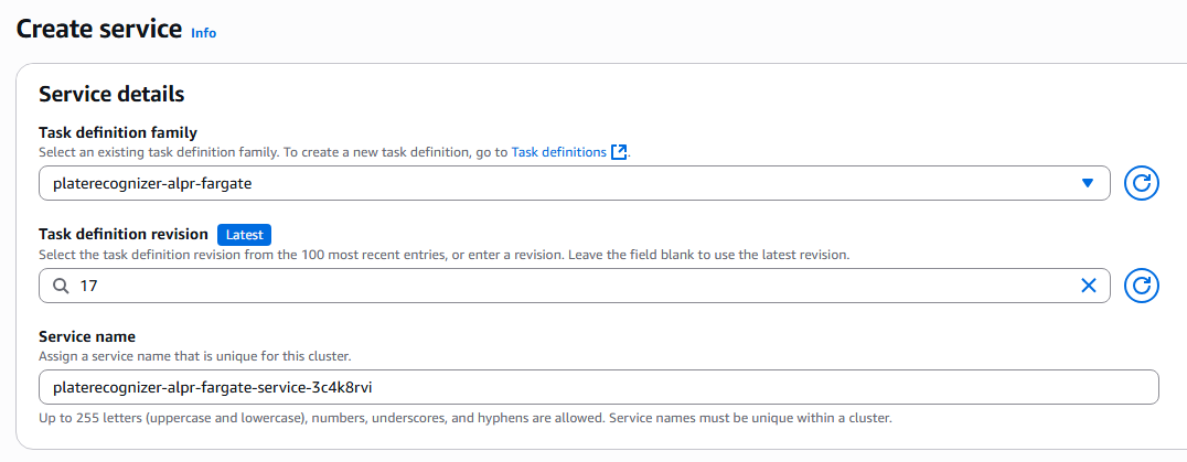 Create service step 1