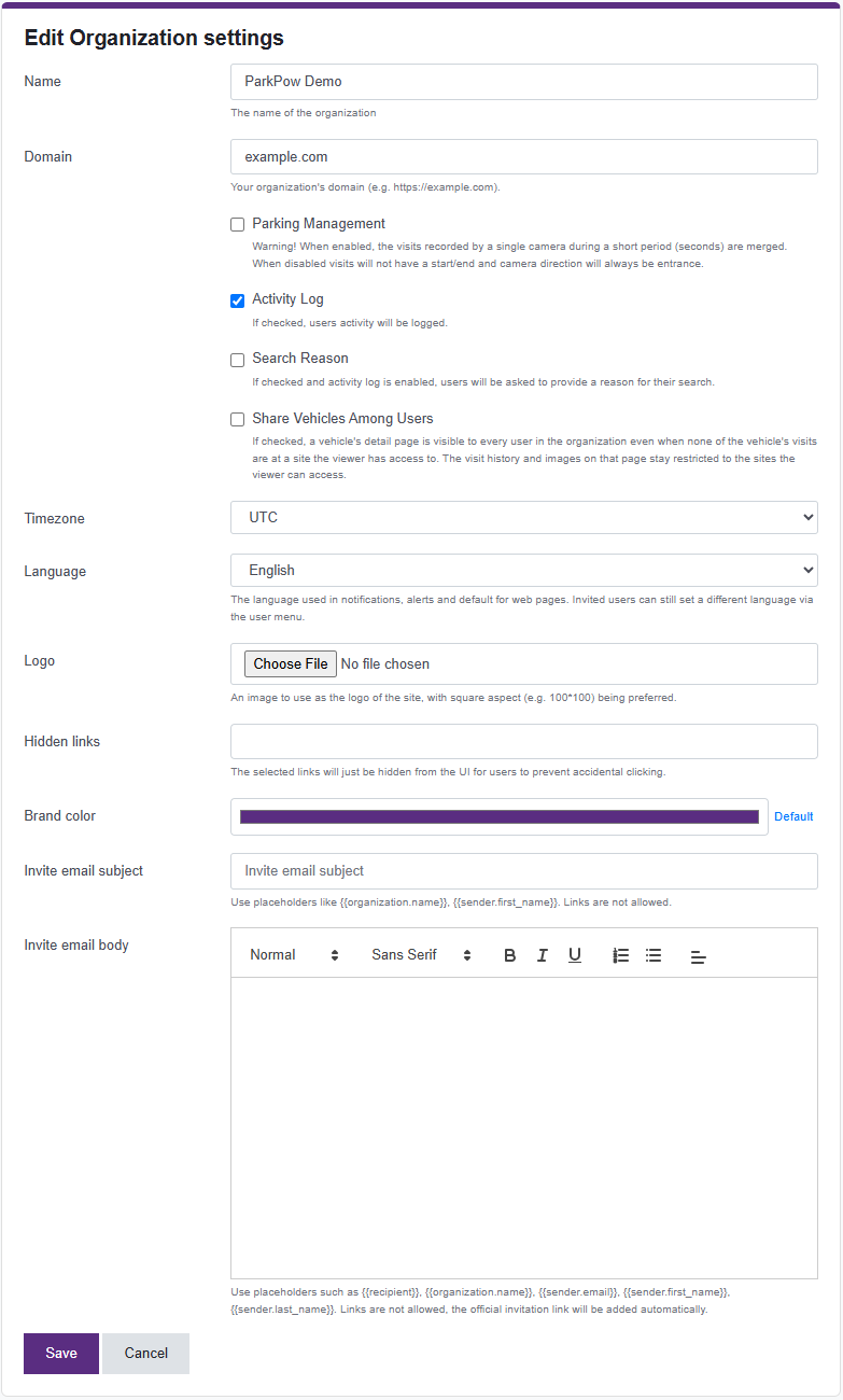 Edit Organization Settings