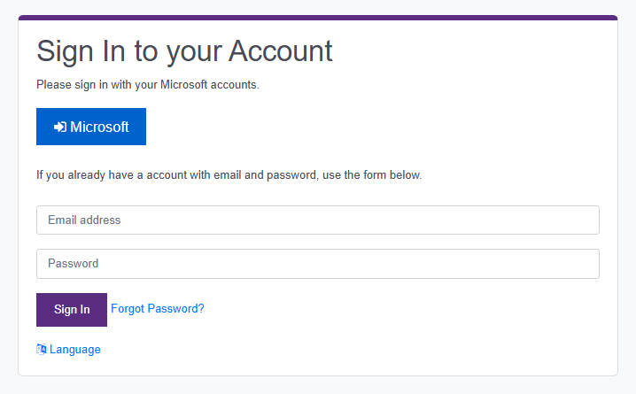 ParkPow login page with the Microsoft button